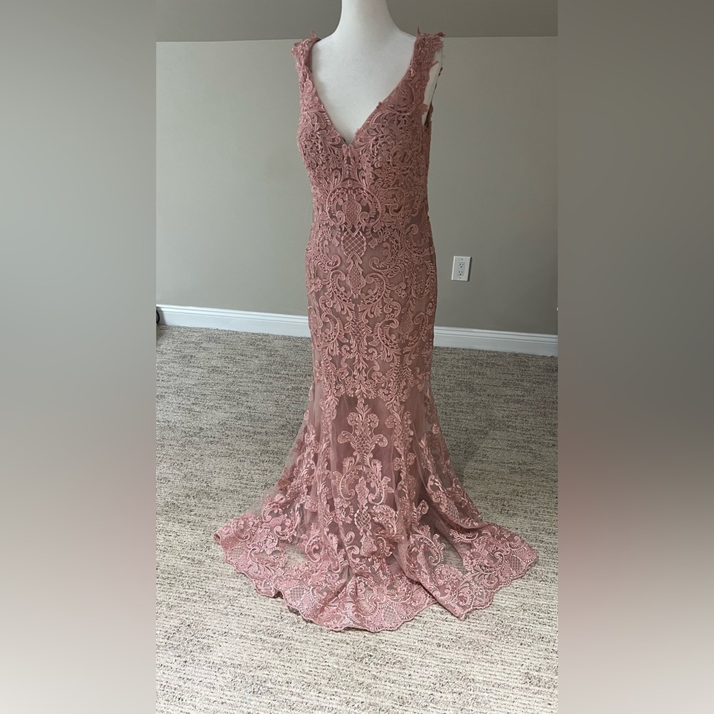 Mori Lee Pink Lace Prom Dress